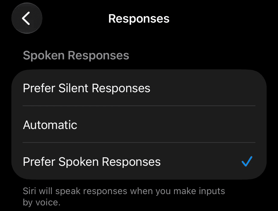 Responses, with Prefer Spoken Responses ticked and marked